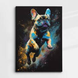 French Bulldog Animal Jumping Abstract Oil Painting Splatter Style Wall Art, Framed Canvas Poster Print, Home Kitchen Office Room Decor - thumbnail 3