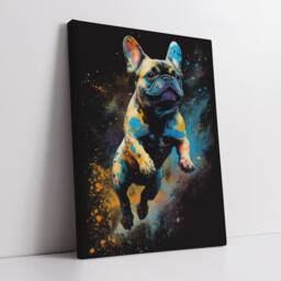 French Bulldog Animal Jumping Abstract Oil Painting Splatter Style Wall Art, Framed Canvas Poster Print, Home Kitchen Office Room Decor - thumbnail 2