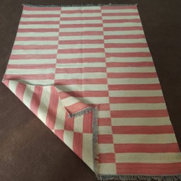 Pink Striped Wool Kilim, Handmade Custom Geometric Flatweave, Custom Size Area Rug, Minimalist - thumbnail 3