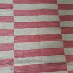 Pink Striped Wool Kilim, Handmade Custom Geometric Flatweave, Custom Size Area Rug, Minimalist - thumbnail 4