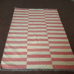 Pink Striped Wool Kilim, Handmade Custom Geometric Flatweave, Custom Size Area Rug, Minimalist - thumbnail 1