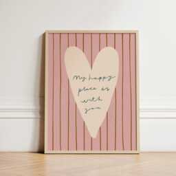 My Happy Place Print, Brown Homely Stripe Hand Drawn Cosy Wall Art Kitchen Living Room Unframed - thumbnail 2