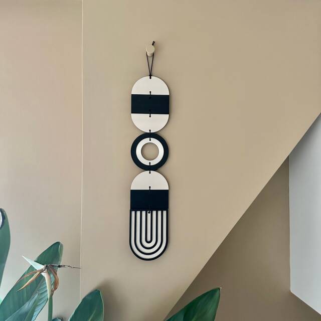 Handmade Geometric Plywood Wall Hanging - Modern Monochrome Art - image 1
