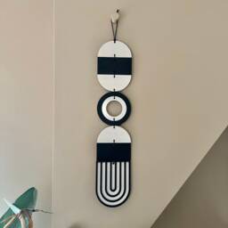Handmade Geometric Plywood Wall Hanging - Modern Monochrome Art - thumbnail 3