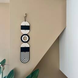 Handmade Geometric Plywood Wall Hanging - Modern Monochrome Art - thumbnail 2