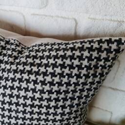 Houndstooth Pillow Cover Cognac Faux Leather Pocket Accent, 16x16 - thumbnail 3