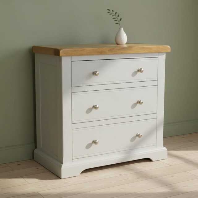 Painted 3-Drawer Chest Solid Oak Top, Large Bedside Table, Assembled - image 1