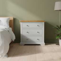 Painted 3-Drawer Chest Solid Oak Top, Large Bedside Table, Assembled - thumbnail 2