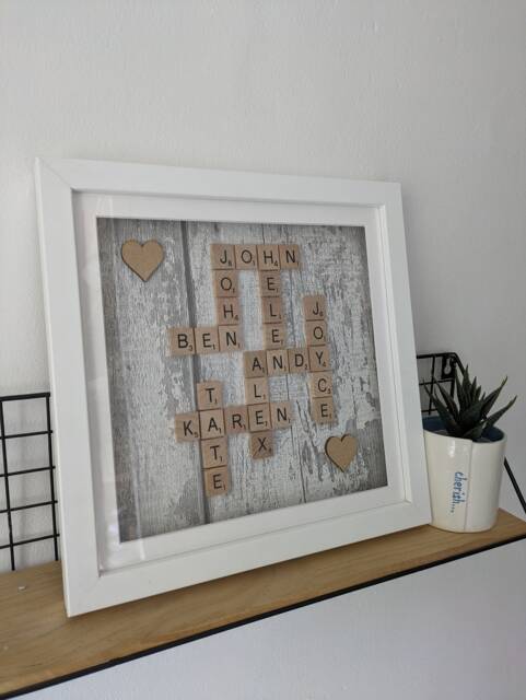 Personalised Frame Gift, Custom Family Name Frame, Tile Wall Art, Anniversary Handmade Box - image 1