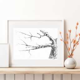 Tree Original Drawing On Paper, Charcoal, Scandinavian Minimalist Nature Wall Art Gallery, Hand Drawn Botanical Sketch - thumbnail 2