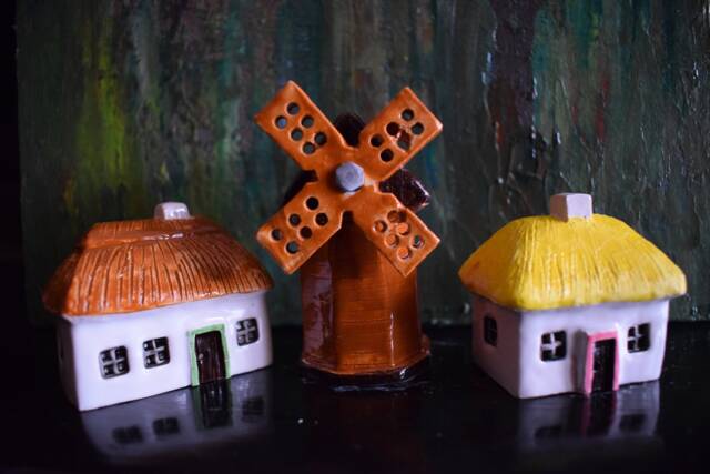 Small Houses. Miniature Houses Ceramic Set Of 3 Items Windmill Rural Houses. Glazed Ceramics Authentic Ukrainian Tiny Houses - image 1