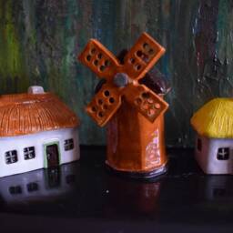 Small Houses. Miniature Houses Ceramic Set Of 3 Items Windmill Rural Houses. Glazed Ceramics Authentic Ukrainian Tiny Houses - thumbnail 2