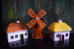Small Houses. Miniature Houses Ceramic Set Of 3 Items Windmill Rural Houses. Glazed Ceramics Authentic Ukrainian Tiny Houses - thumbnail 1