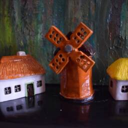 Small Houses. Miniature Houses Ceramic Set Of 3 Items Windmill Rural Houses. Glazed Ceramics Authentic Ukrainian Tiny Houses - thumbnail 3