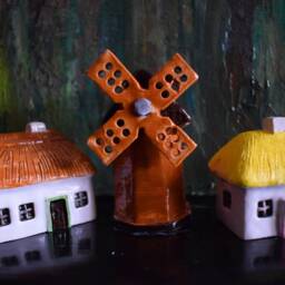 Small Houses. Miniature Houses Ceramic Set Of 3 Items Windmill Rural Houses. Glazed Ceramics Authentic Ukrainian Tiny Houses - thumbnail 4