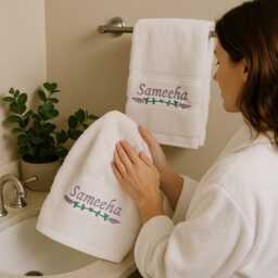 Personalised Lavender Floral Embroidered Towel Set White Cotton Bath, Hand & Face Towels - thumbnail 2