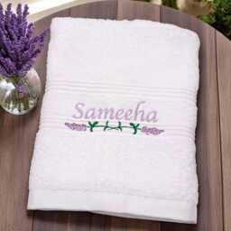 Personalised Lavender Floral Embroidered Towel Set White Cotton Bath, Hand & Face Towels - thumbnail 4