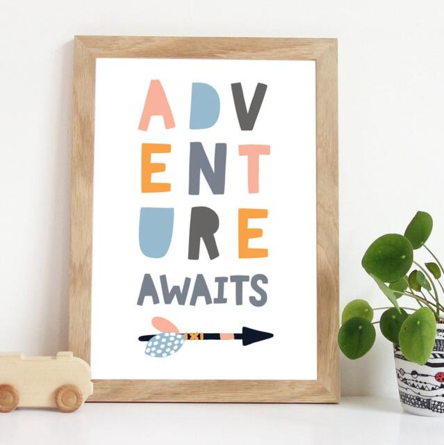 Adventure Awaits Print, Girls Nursery Prints, Scandinavian Wall Art, Bedroom Decor, Pastel Bedroom, Decor - image 1