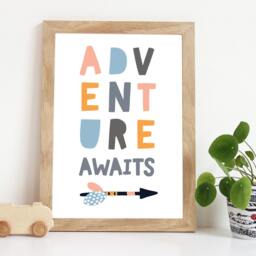 Adventure Awaits Print, Girls Nursery Prints, Scandinavian Wall Art, Bedroom Decor, Pastel Bedroom, Decor - thumbnail 1
