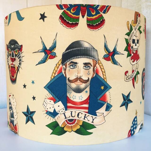 Sailors Lampshade, Tattoo Lamp Shade, Nautical Decor For Boat Or Beach, Sailor Jerry Style - image 1