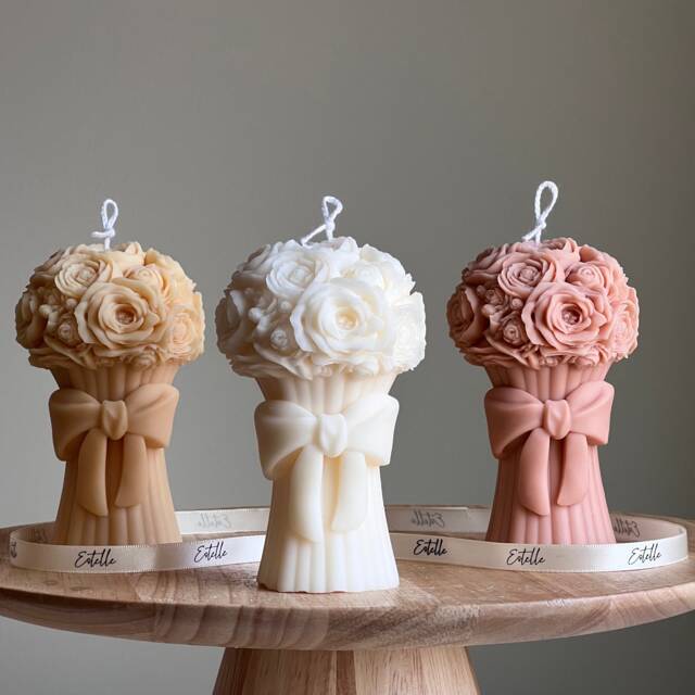 Sculptural Flower Bouquet Candle - Soy Wax Pillar - image 1