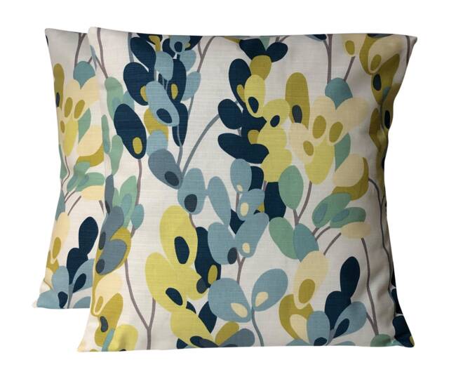 Floral Cushion Covers Lemon Zest Blue Cotton 18 - image 1