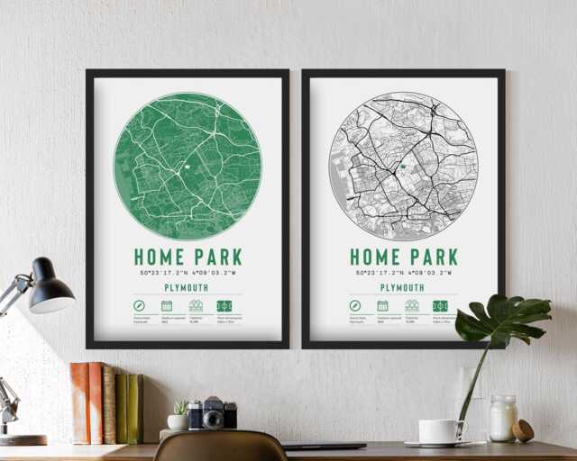 Plymouth Argyle Home Park Minimalist Map Prints & Frames - The Pilgrims F.c. Gift Decor Dad Memorabilia Granddad Uncle Brother Football - image 1
