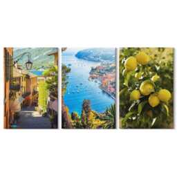 Canvas Art Set Of 3 - Picturesque Seaside Streets With A View The Sea & Lemons, Yellow Wall Art, Landscapes Hanging Piece - thumbnail 3