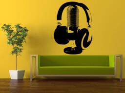 Wall Decal Vinyl Sticker Decals Interior Decor Diy Free Shipping Music Studio Dj Headphones With A Microphone L527 - thumbnail 1