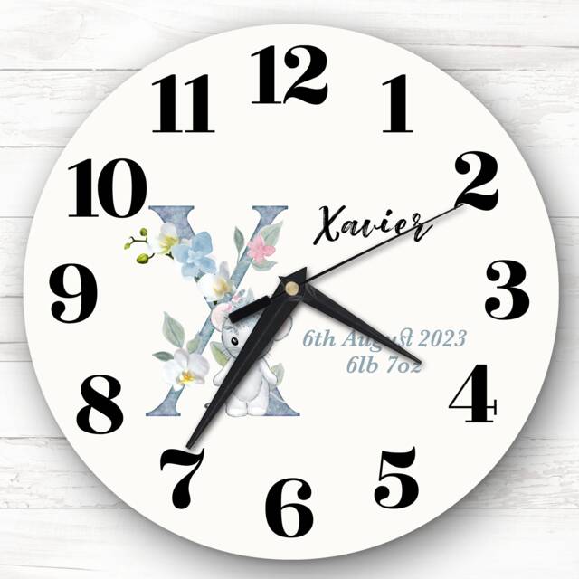 Baby Floral Watercolour Animal Alphabet Letter X Gift Personalised Clock - image 1