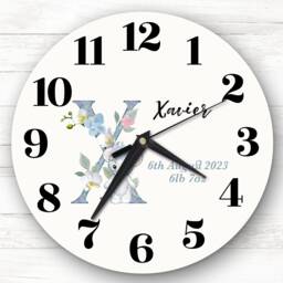 Baby Floral Watercolour Animal Alphabet Letter X Gift Personalised Clock - thumbnail 1