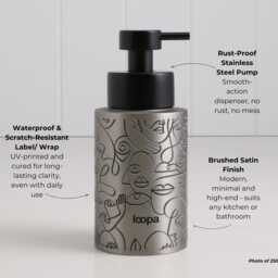 Brushed Stainless Steel Soap Dispenser With Black Printed Pattern Refillable Pump Bottle 250Ml Or 500Ml Luxury Kitchen Bathroom Gift - thumbnail 2