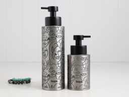 Brushed Stainless Steel Soap Dispenser With Black Printed Pattern Refillable Pump Bottle 250Ml Or 500Ml Luxury Kitchen Bathroom Gift - thumbnail 1