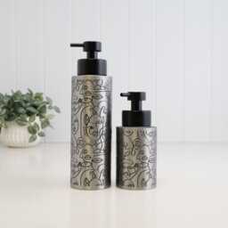 Brushed Stainless Steel Soap Dispenser With Black Printed Pattern Refillable Pump Bottle 250Ml Or 500Ml Luxury Kitchen Bathroom Gift - thumbnail 1
