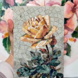 Marble Mosaic Flower, Tiles Rose, Wall Decor Painting Rose - thumbnail 2