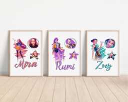 Set Of 3 Kpop Demon Hunters Prints, Personalised Kid Nursery Wall Art, Rumi Mira Zoey Decor - thumbnail 1