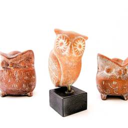 Set Of Three Ancient Greek Decorative Owls, Terracotta Owls , Brown Owl Design - thumbnail 4
