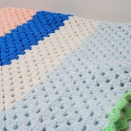 Baby Blanket Plaid Crochet Square White Green Blue Pink Knitting Blankets Girl Kid Toddler Gift Handmade Ooak Knit Ready To Ship Chunky - thumbnail 3