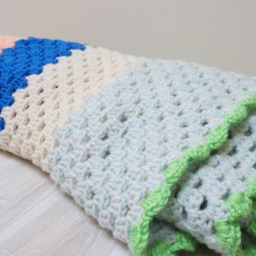 Baby Blanket Plaid Crochet Square White Green Blue Pink Knitting Blankets Girl Kid Toddler Gift Handmade Ooak Knit Ready To Ship Chunky - thumbnail 2