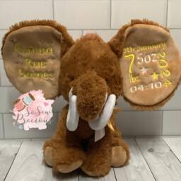 Personalised Cubbies Mammoth, Custom Embroidered Animal, Unique Baby Gift, Birth Announcement, Plush Soft Toy Keepsake For Kid, Personalized - thumbnail 2