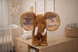 Personalised Cubbies Mammoth, Custom Embroidered Animal, Unique Baby Gift, Birth Announcement, Plush Soft Toy Keepsake For Kid, Personalized