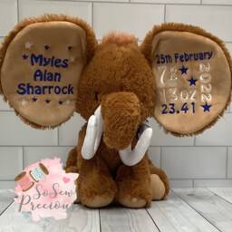 Personalised Cubbies Mammoth, Custom Embroidered Animal, Unique Baby Gift, Birth Announcement, Plush Soft Toy Keepsake For Kid, Personalized - thumbnail 3