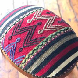 Kilim Ottoman Footstool, Vintage Beech Wood Stool - thumbnail 2