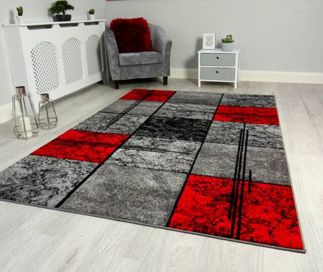 New Red Black Silver Grey Rugs Small Large Mats Modern Contemporary Design UK