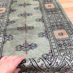 2.6x7 Pistachio Green 3 Ply Handmade Bokhara Runner Rug - Hallway Stairs Carpet, Extra Thick Pile - thumbnail 4