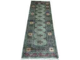 2.6x7 Pistachio Green 3 Ply Handmade Bokhara Runner Rug - Hallway Stairs Carpet, Extra Thick Pile - thumbnail 1