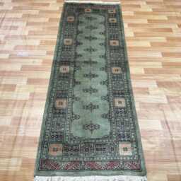 2.6x7 Pistachio Green 3 Ply Handmade Bokhara Runner Rug - Hallway Stairs Carpet, Extra Thick Pile - thumbnail 3