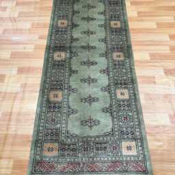 2.6x7 Pistachio Green 3 Ply Handmade Bokhara Runner Rug - Hallway Stairs Carpet, Extra Thick Pile - thumbnail 2
