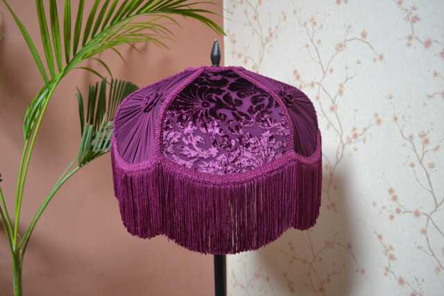 Handmade Velvet Lampshade Scalloped Retro Fringe Shade Wine - image 1
