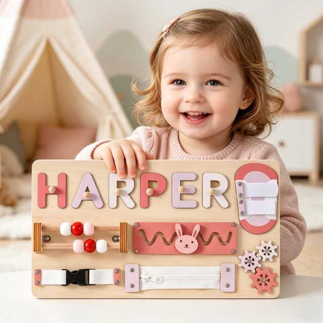 Personalized Baby Girl Name Puzzle, Custom Wooden Toddler Toys, Gift, Baby's 1st Birthday Shower Room Decor - image 1